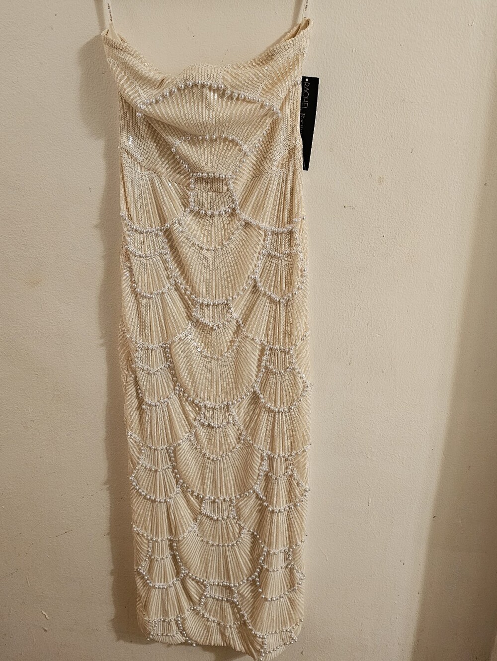 RACHEL Rachel Roy Cream Sequin & Beaded Maxi Strapless Dress